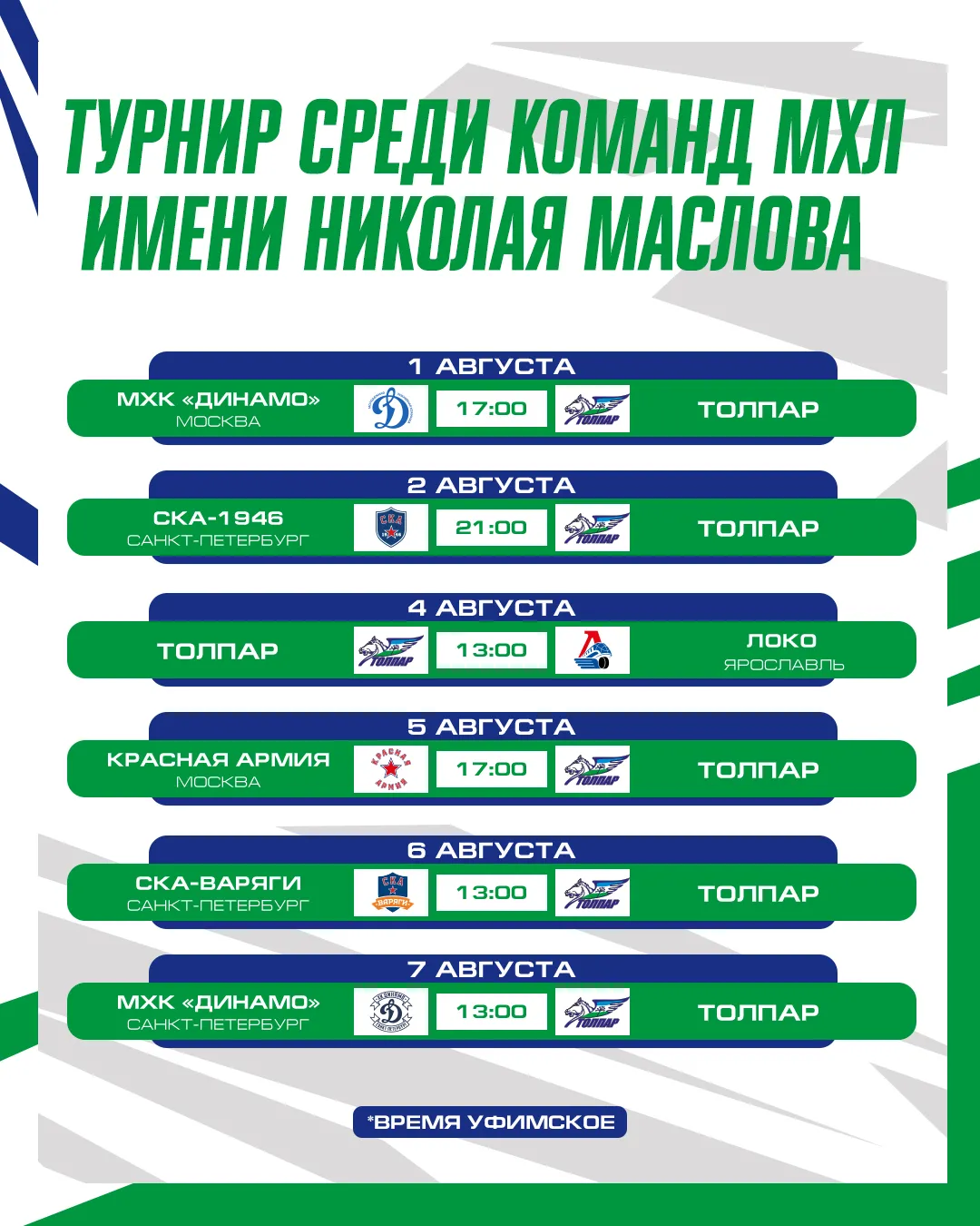 Расписание и состав участников турнира имени Н. Маслова